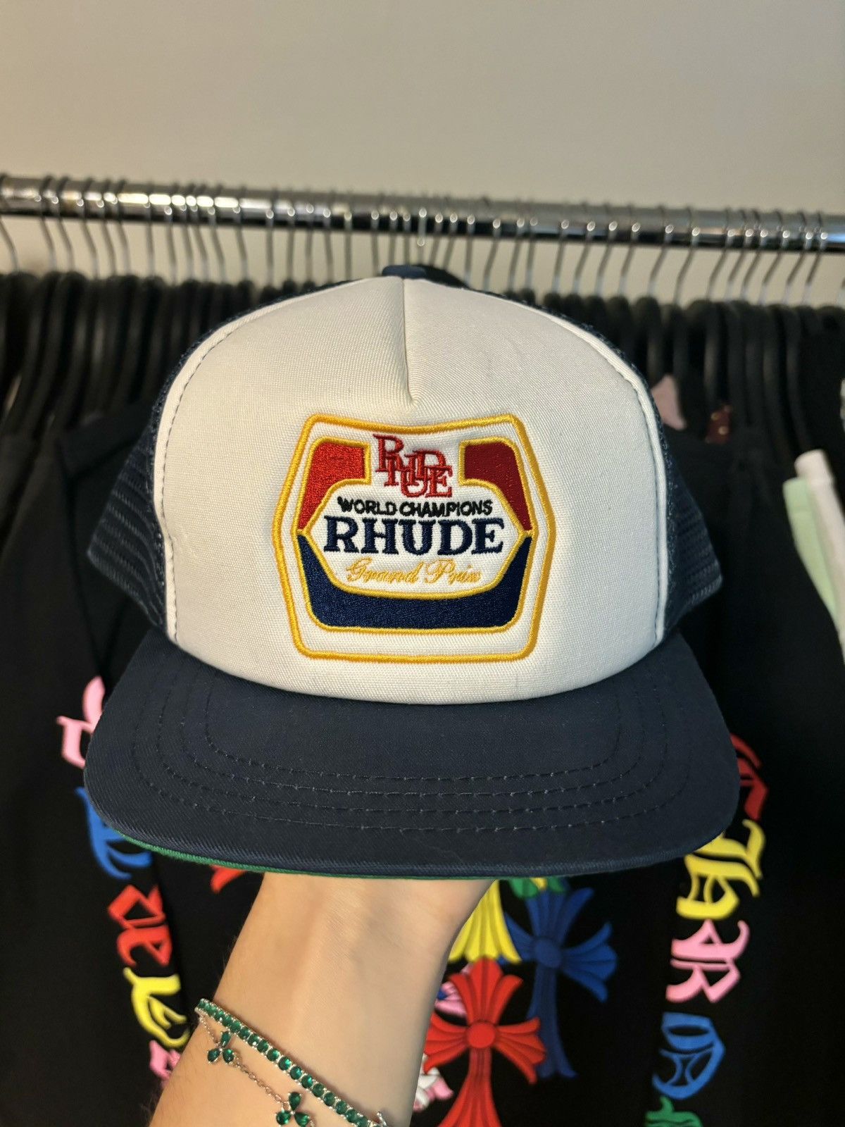image of Rhude Racing World Prix Snapback Hat in Blue, Men's