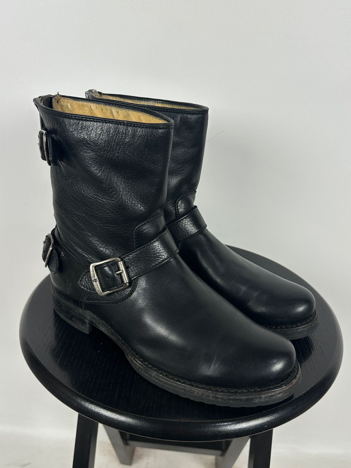 Frye Frye Veronica Black Leather Back Zip Buckle Harness Boots Size US 8.5 / IT 38.5 - 7 Thumbnail