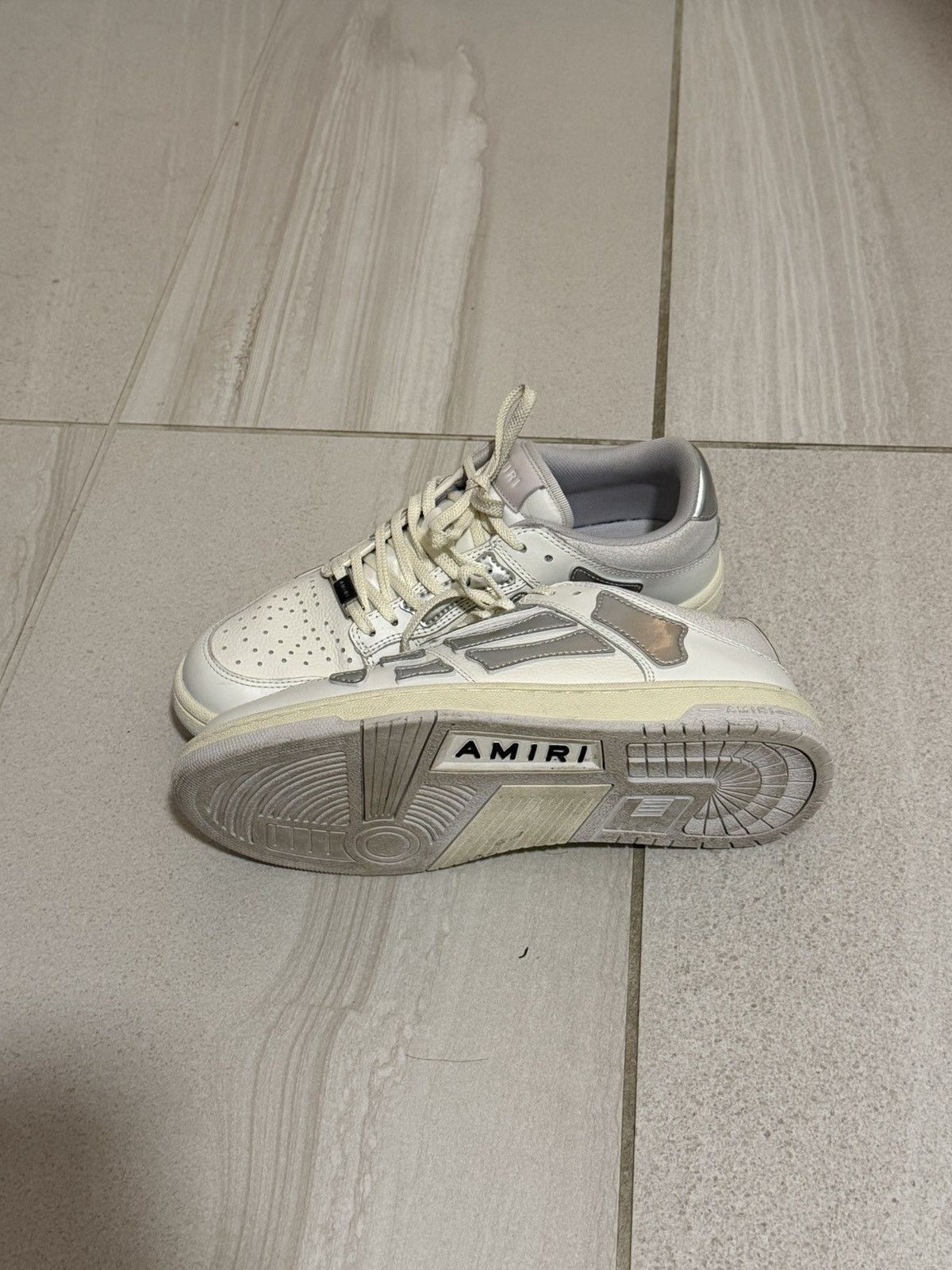 Amiri Amiri White & Silver Metallic Skel Top Sneakers Size US 7 / EU 40 - 4 Thumbnail