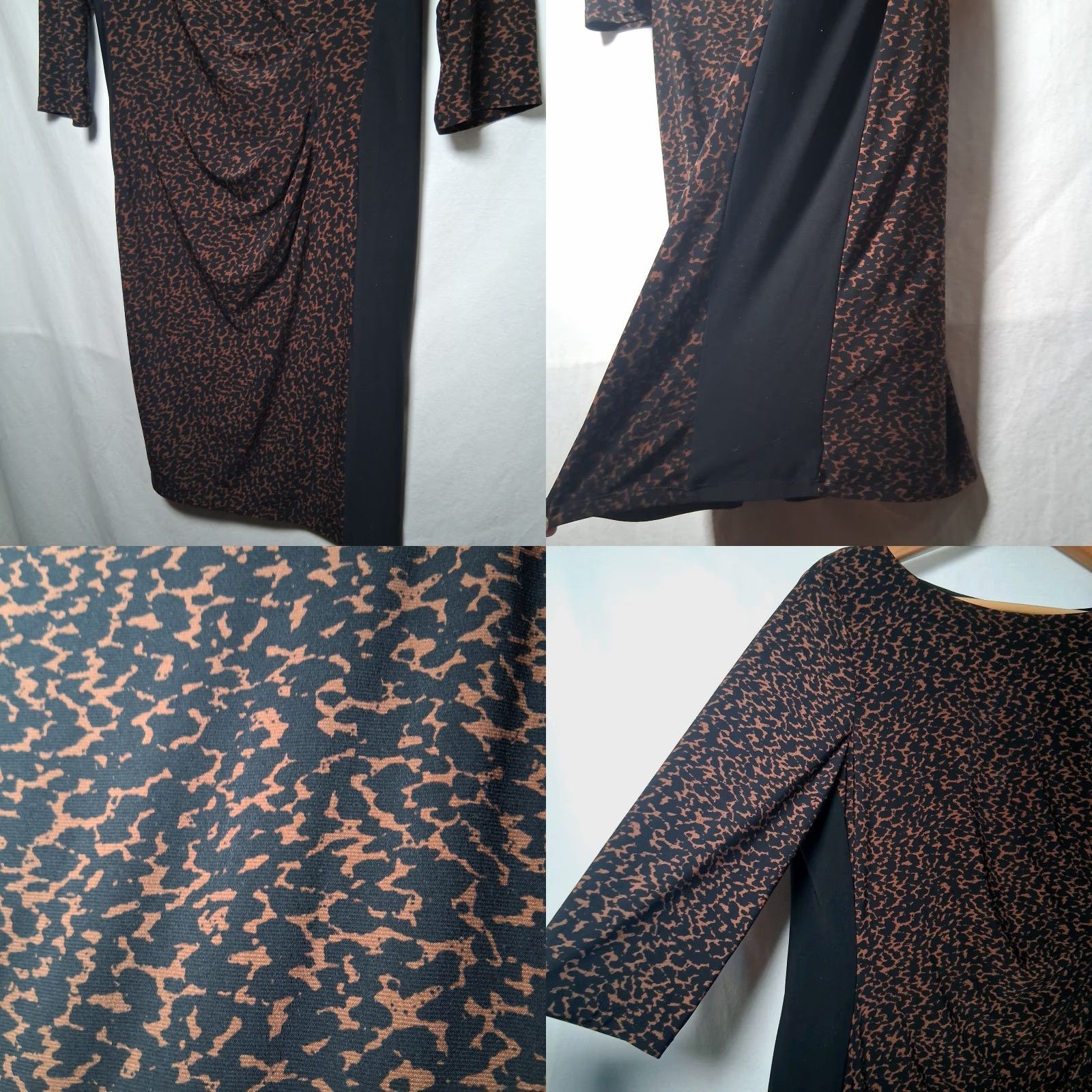Ralph Lauren VINTAGE Lauren Ralph Lauren Dress BODYCON Petite 16P Brown Black Knee Length 3/4 Sleeve Boat Neck Pullover Lined Womens Size XXL / US 16-18 / IT 52-54 - 8 Thumbnail