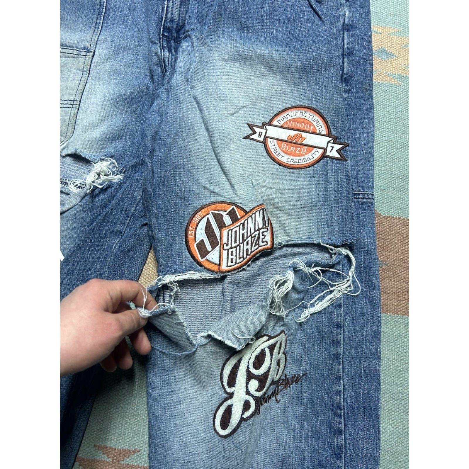 Thrasher **Vintage Y2K Blaze Jeans 38 Regular Fit Blue Distressed Wide Leg** User: Vintage Y2K Blaze Jeans 38 Regular Fit Blue Distressed Wide Leg Size US 38 / EU 54 - 3 Thumbnail