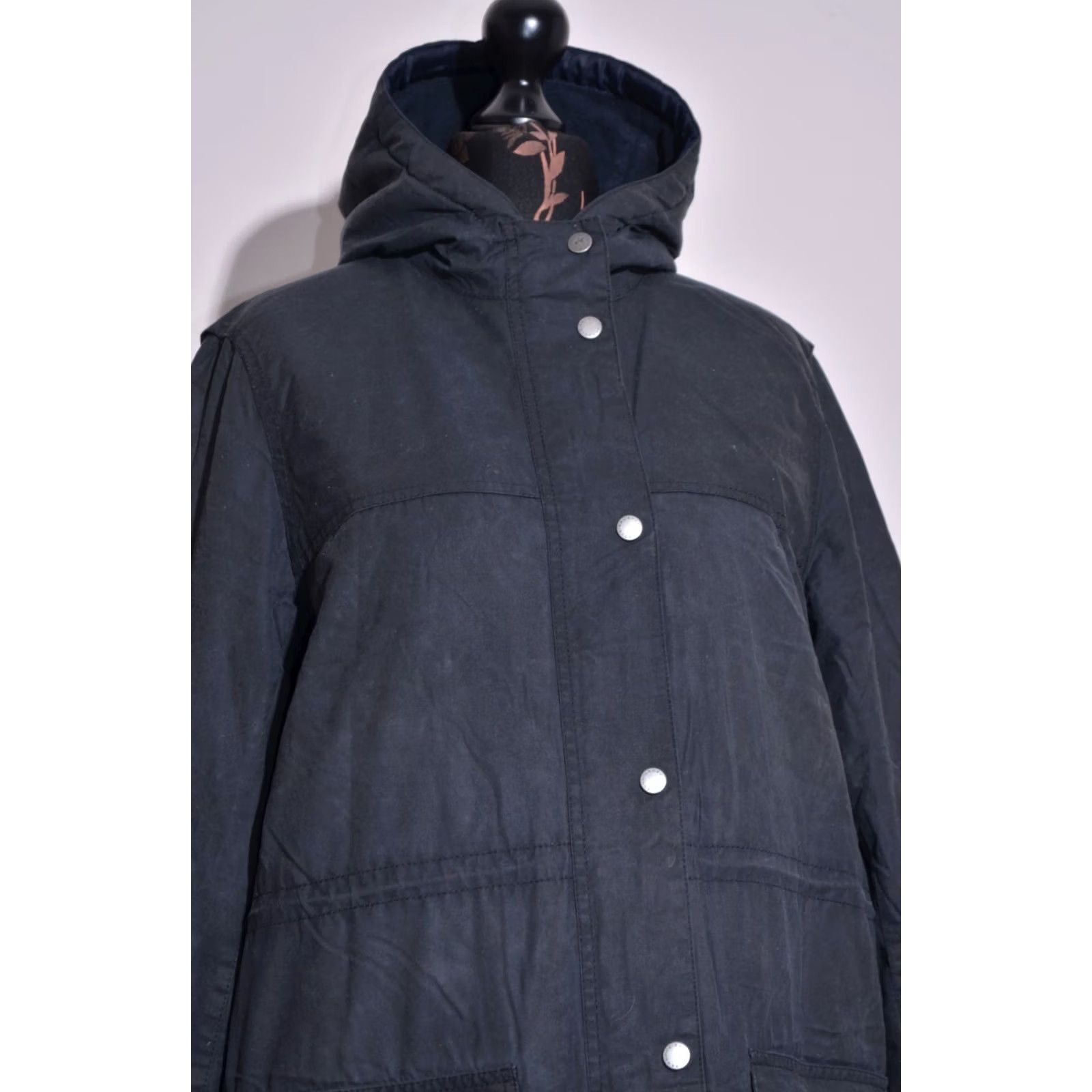 Barbour Barbour Jacket Parka Hooded Women Winter Durham Waxed Cotton Dark Navy UK18 US14 - 18 Size XXL / US 16-18 / IT 52-54 - 2 Thumbnail
