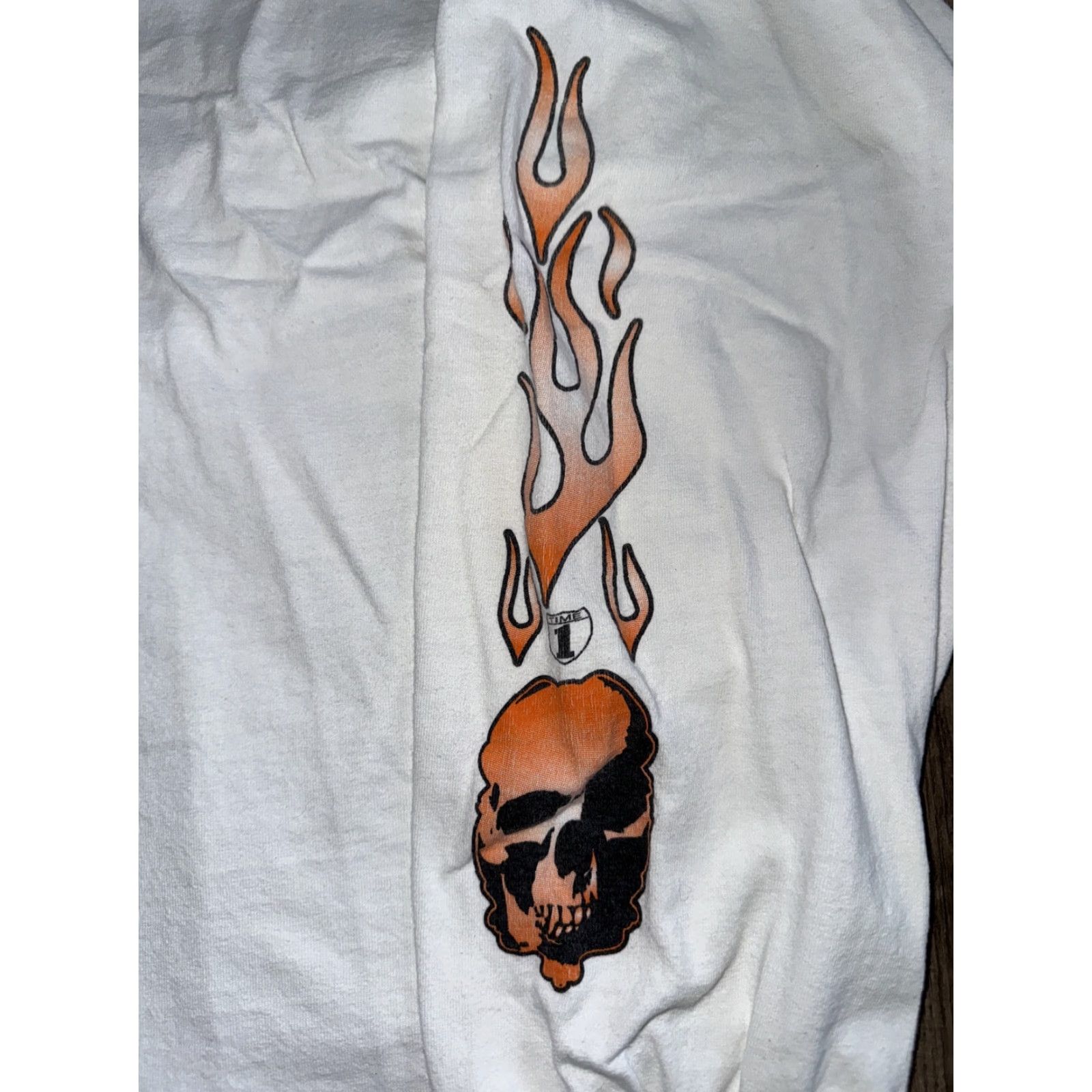Vintage VINTAGE Y2K Motorcycle Long Sleeve Flames Skulls 2XL White Men Long Beach Graphic T-Shirt Size US XXL / EU 58 / 5 - 2 Thumbnail