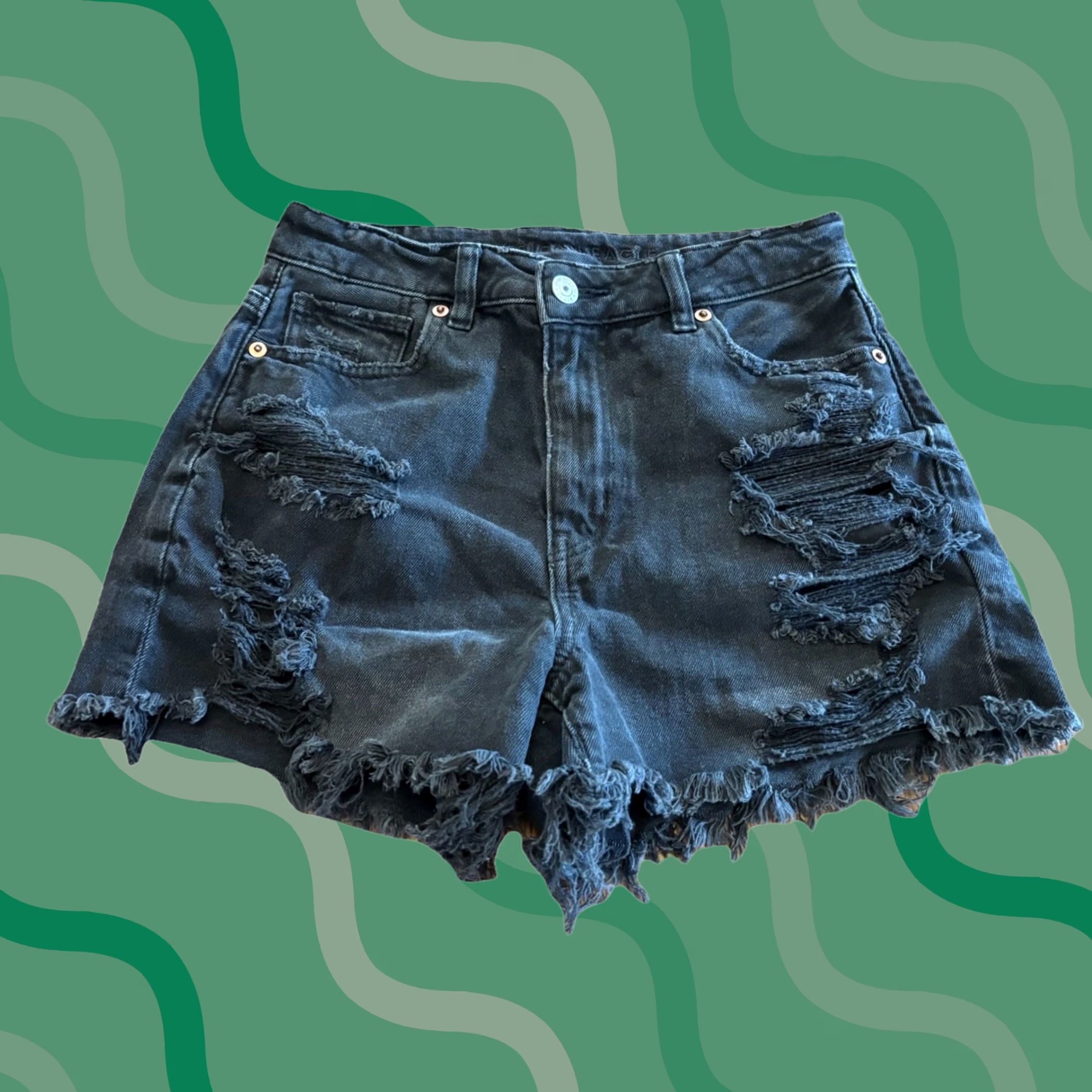 American Eagle Outfitters VINTAGE American Eagle Outfitters High Rise Shortie Women Sz 0 Distressed Cut Off Denim Shorts 28 in Black Charcoal Wash Casual Party/Cocktail Travel Size 25" / US 0 / IT 36 - 1 Thumbnail