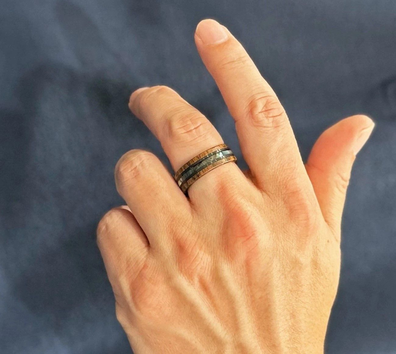 Other Tungsten wedding band for men with abalone and wood inlay Size ONE SIZE - 3 Thumbnail