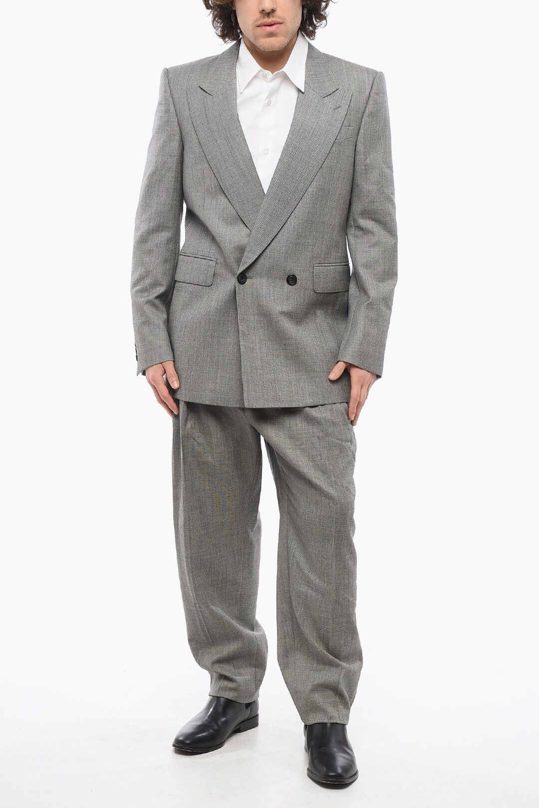 Alexander McQueen og1mm0925 Double-breasted Twill Wool Blazer in Grey Size US M / EU 48-50 / 2 - 4 Thumbnail