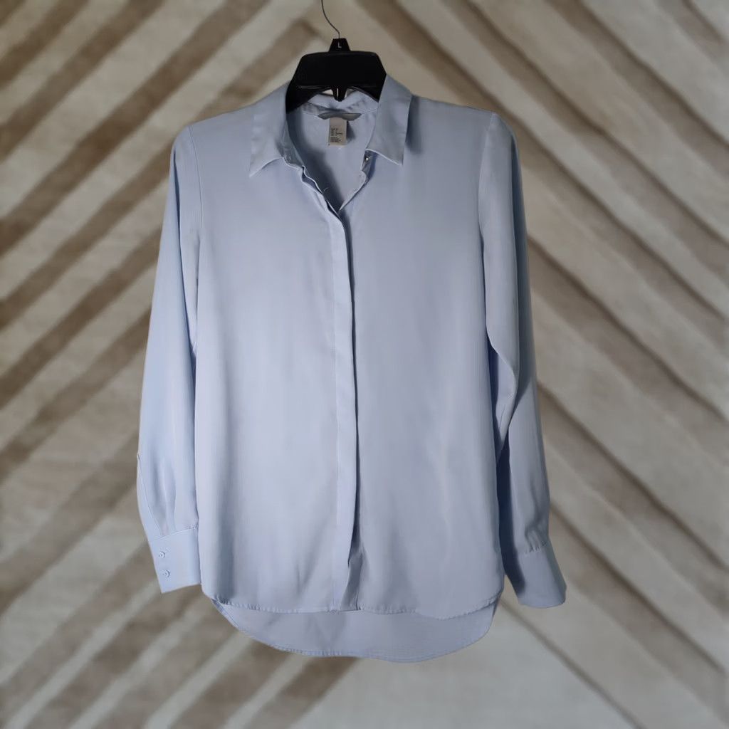H&M H&M Womens Shirt Long Sleeve Blue 100% Polyester Size S Collared Button Blouse / Blouse / Basic Womens Shirt Size S / US 4 / IT 40 - 1 Thumbnail