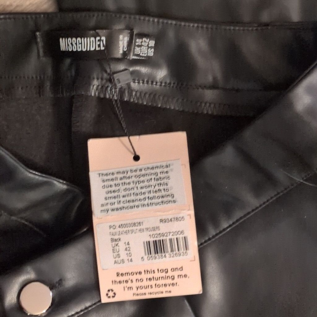 Missguided Missguided Faux Leather Split Hem Black Trousers Size 10 Size 32" / US 10 / IT 46 - 5 Thumbnail