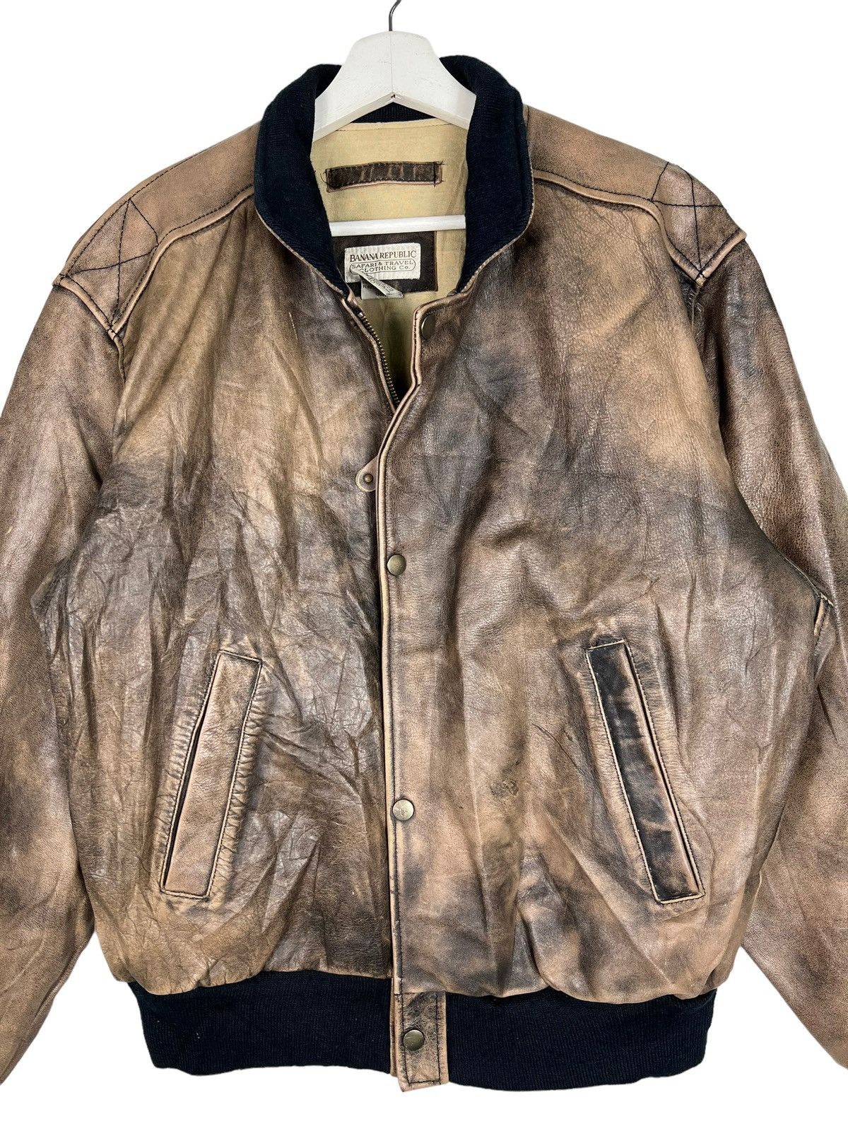Banana Republic 🔥 1980s BANANA REPUBLIC TRAVEL SAFARI DYED LEATHER JACKET Size US L / EU 52-54 / 3 - 6 Thumbnail