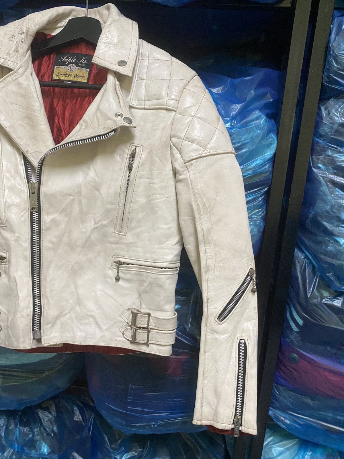 Genuine Leather Vintage Triple Six UK White Leather Biker Jacket - Size 32 Size US XS / EU 42 / 0 - 6 Thumbnail