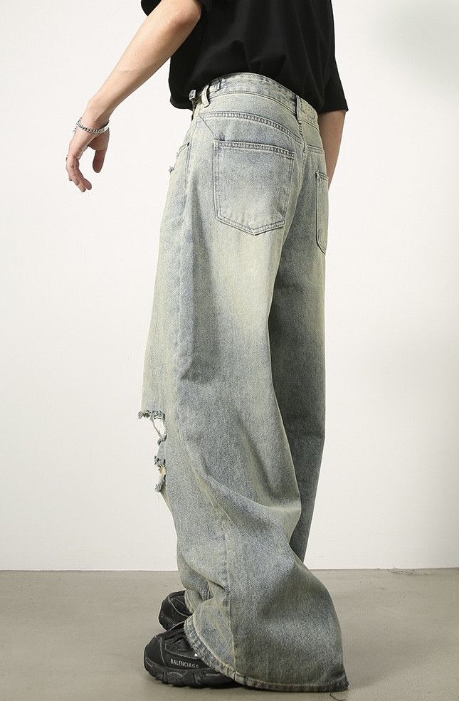 Jean Baggy Distressed Denim Jeans Size US 31 - 4 Thumbnail