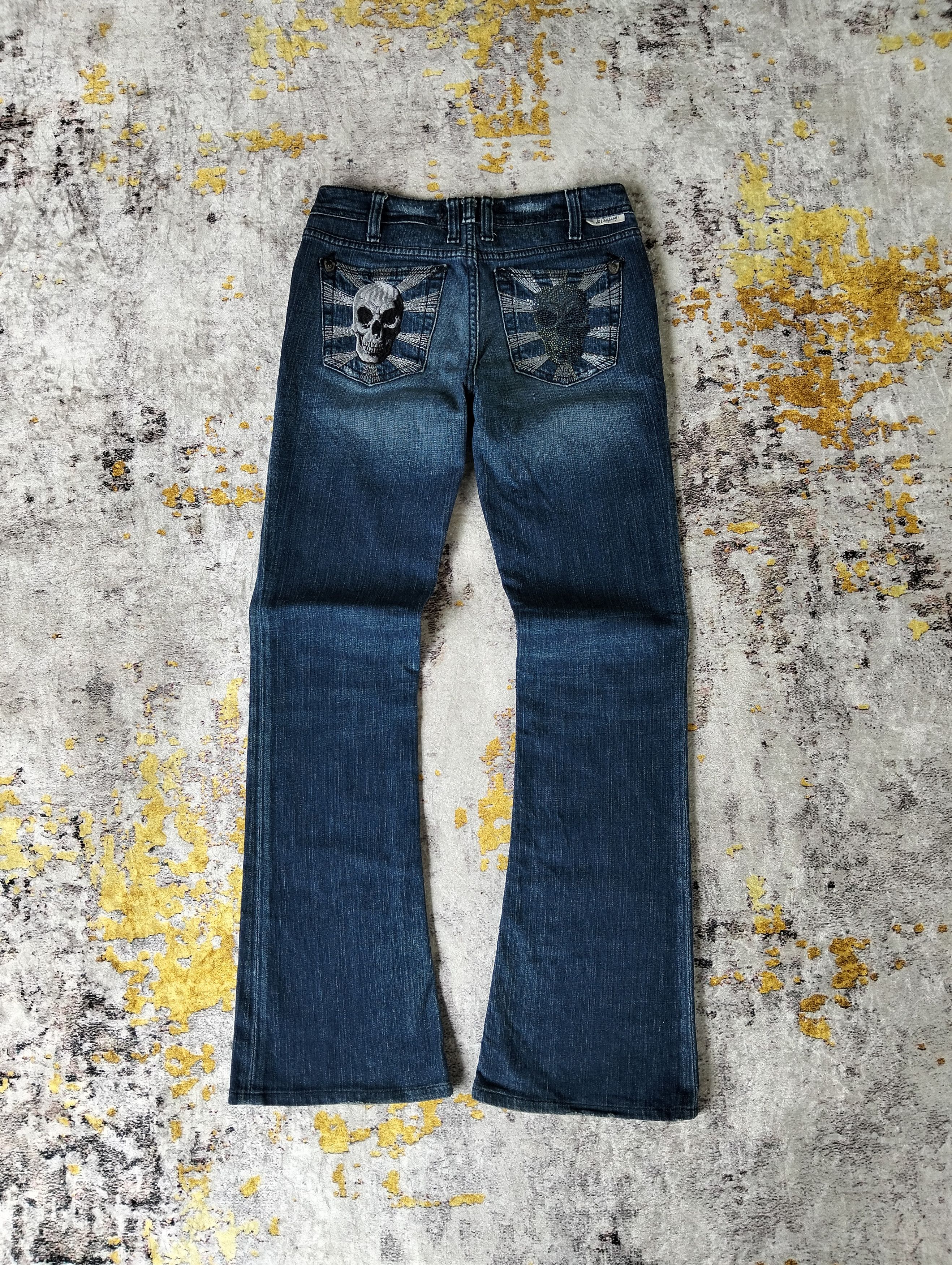 Tornado Mart J&Company Flared Bootcut Skull Embroidered Low Rise Jeans Size 26" / US 2 / IT 38 - 1 Thumbnail