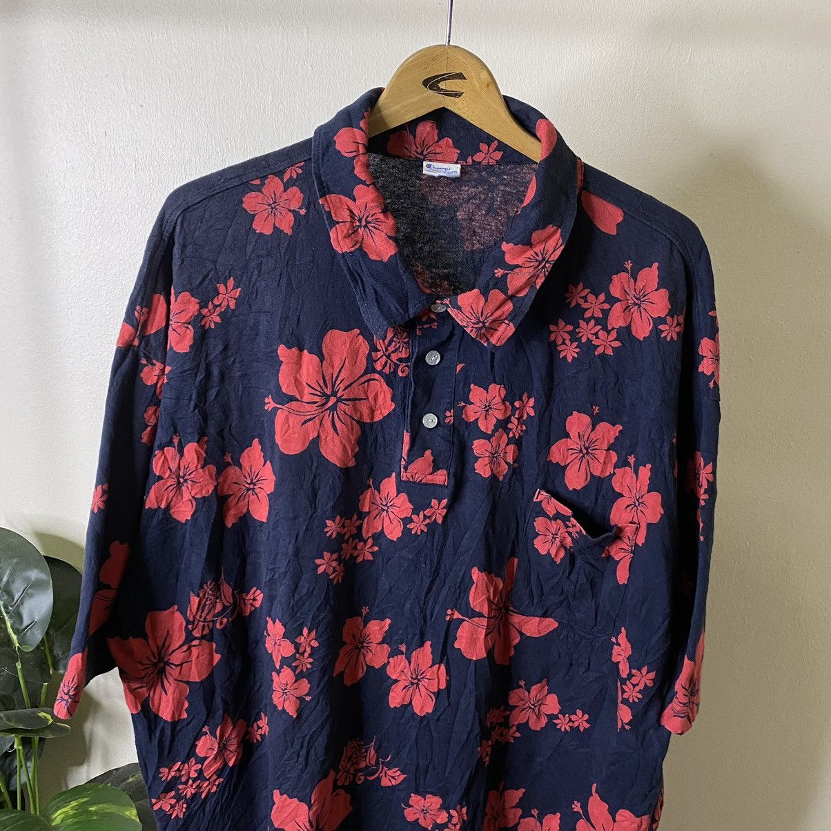 Champion Vintage Y2K Champion Floral AllOverPrint Polo T Shirt Size US XXL / EU 58 / 5 - 2 Thumbnail