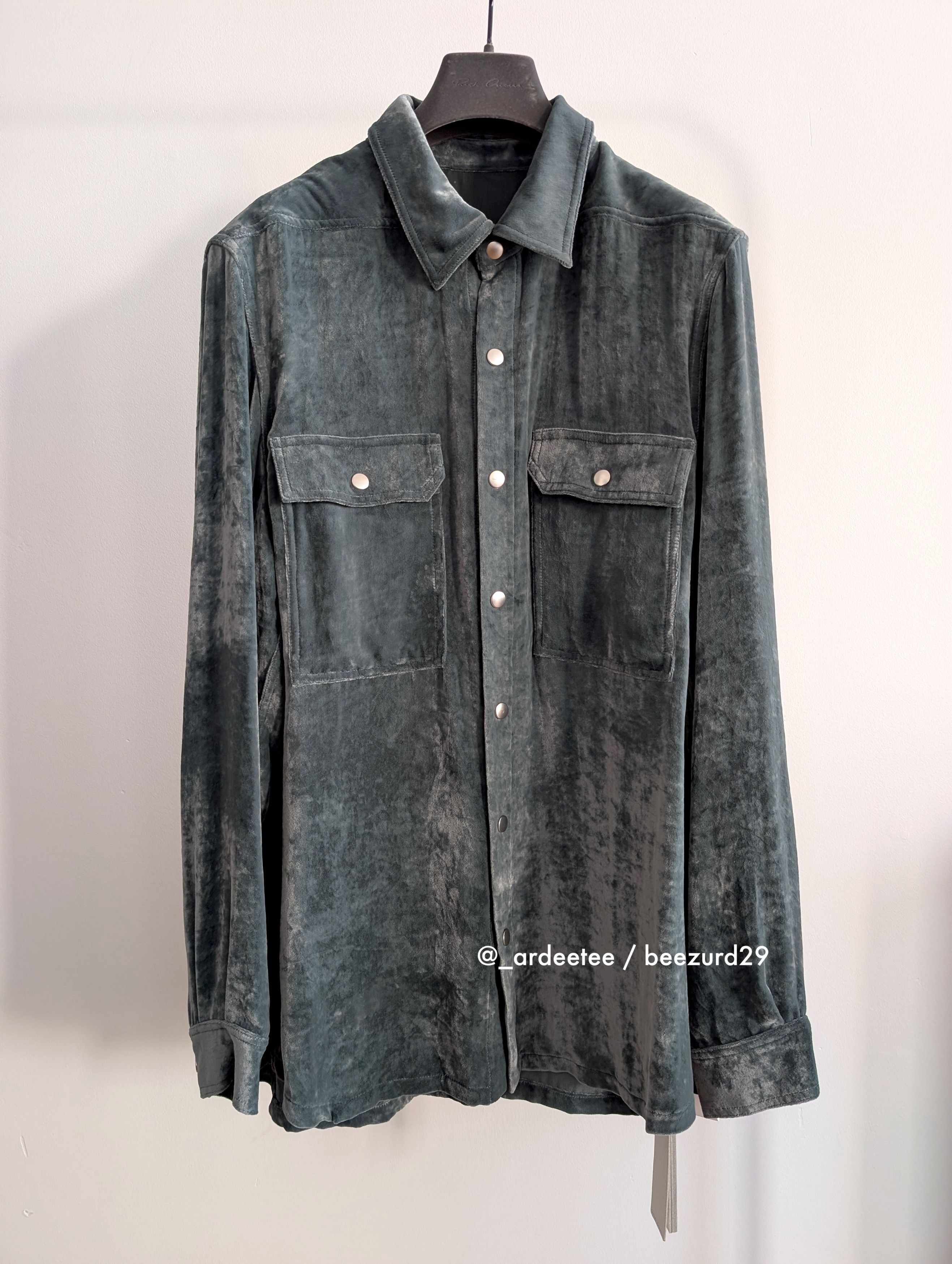 Rick Owens *NEW* VELVET TEAL OUTERSHIRT JACKET FW22 Size US S / EU 44-46 / 1 - 2 Thumbnail