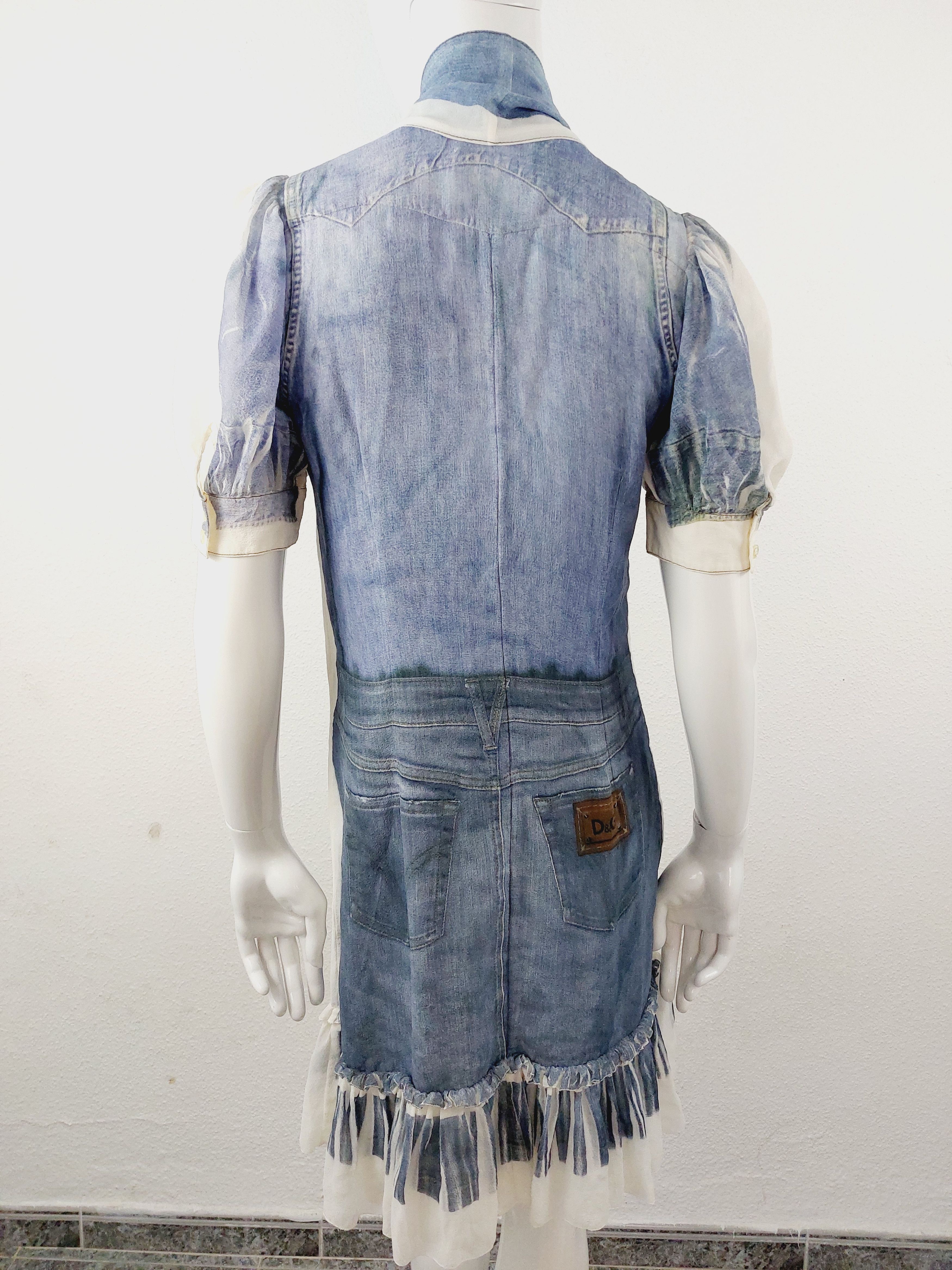 Dolce & Gabbana Dolce & Gabbana D&G Denim Optical Illusion Silk Dress Size M / US 6-8 / IT 42-44 - 11 Thumbnail