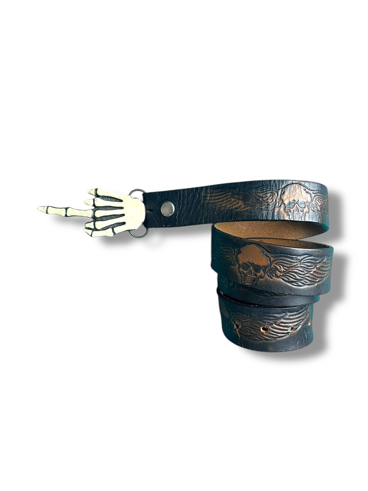 Vintage Vintage Skeleton Middle Finger Buckle Belt Size ONE SIZE - 1 Thumbnail