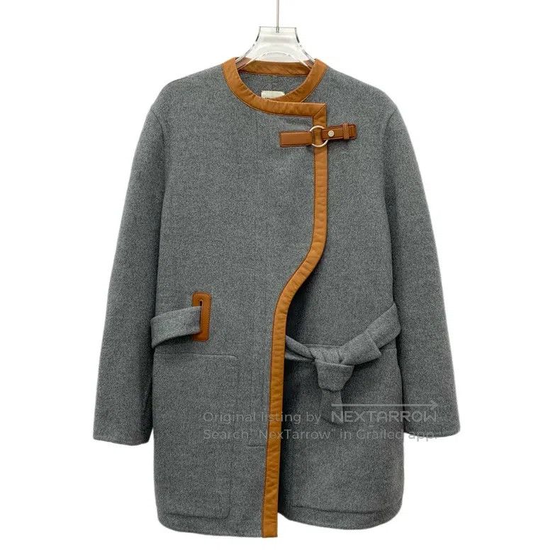 Hermes Hermes Grey Cashmere Side-Trimmed Long Sleeve Belted Wool Size XS / US 0-2 / IT 36-38 - 1 Thumbnail