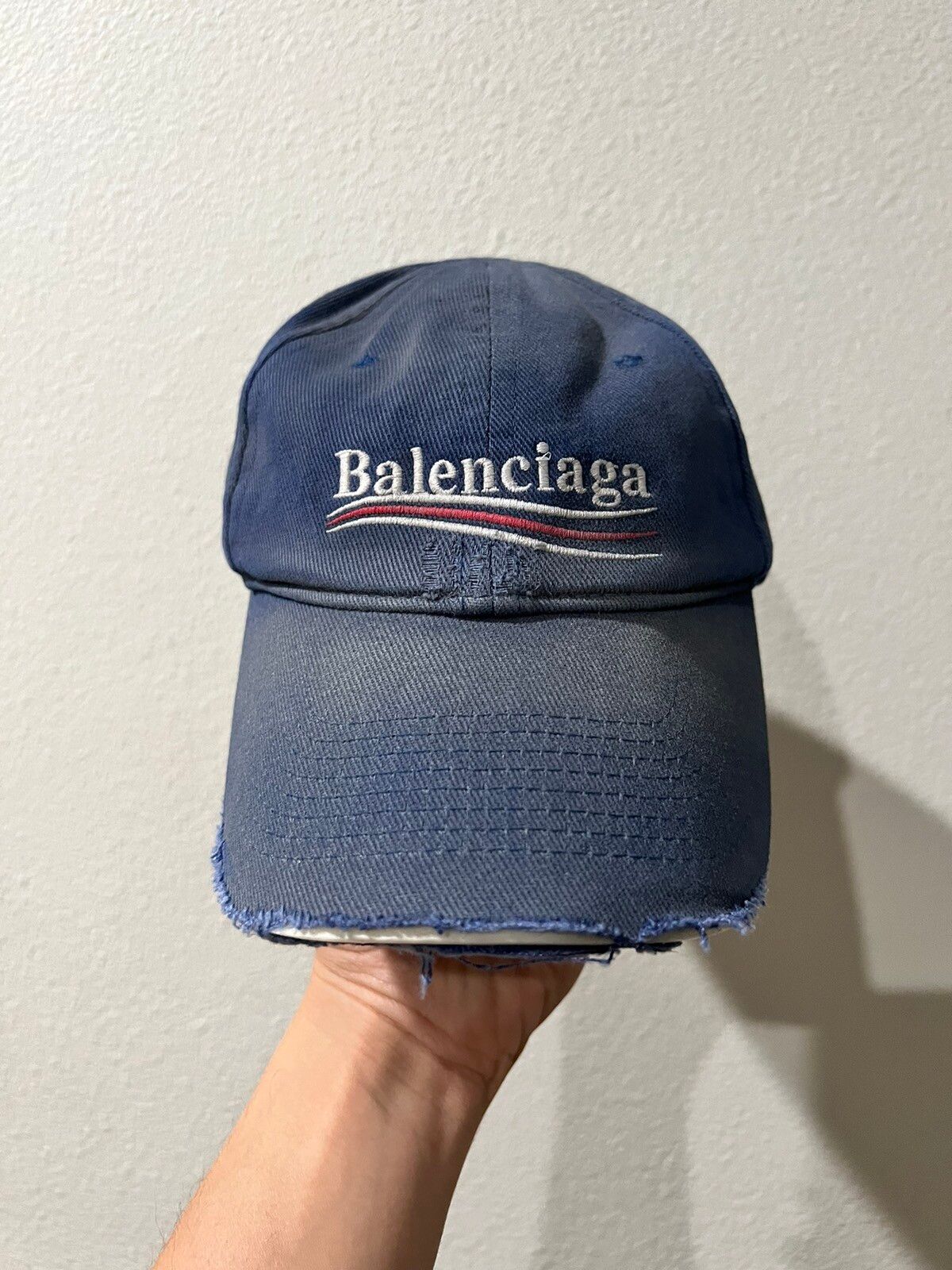 Pre-owned Balenciaga Destroyed Political Hat Cap In Blue