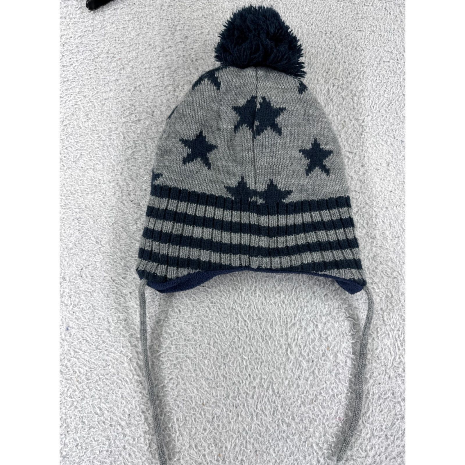 Vintage Unbranded Beanie Knit Hat/Cap One Size Gray Blue Stars Pom Cotton Blend Polyester Knit Men Winter Fall Spring Summer Size ONE SIZE - 2 Thumbnail