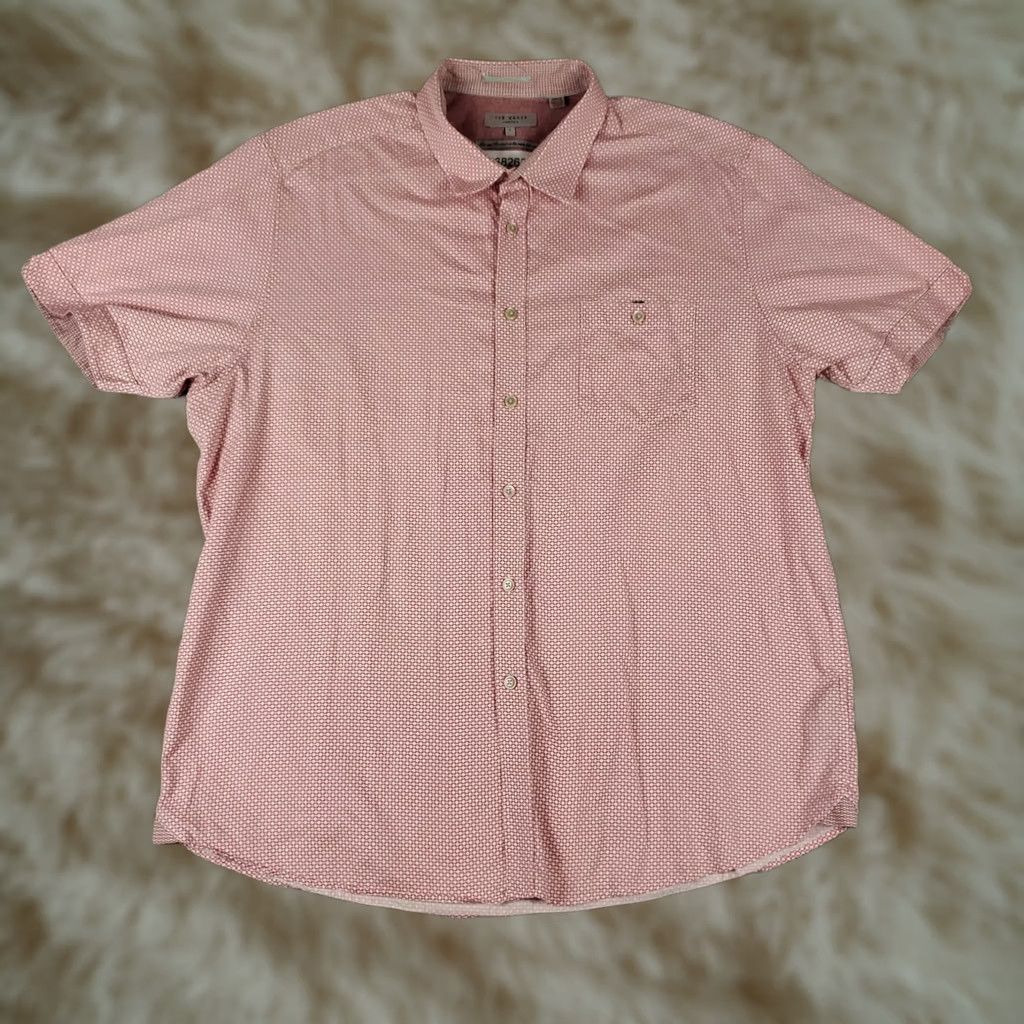 Ted Baker Ted Baker London Mens Pink Geometric Cotton Button-Up Shirt - Size 7 - Short Sleeve Size US M / EU 48-50 / 2 - 1 Thumbnail