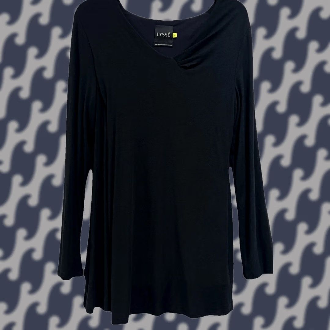 Vintage Lyssé Tunic Top Black M Draped Cowl Neck Knit Long Sleeve Pullover Blouse Size M / US 6-8 / IT 42-44 - 1 Thumbnail
