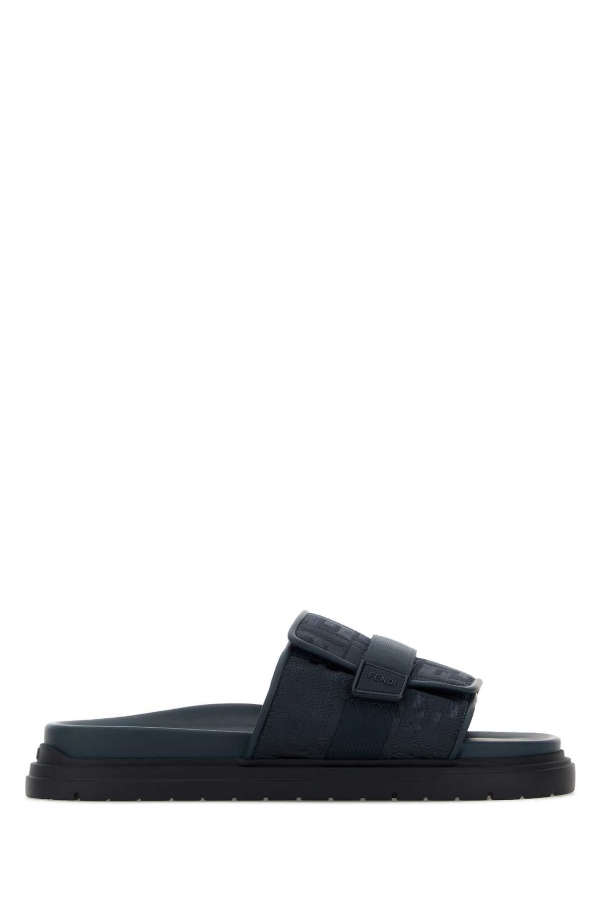 Navy Blue Fabric Chunky Slippers