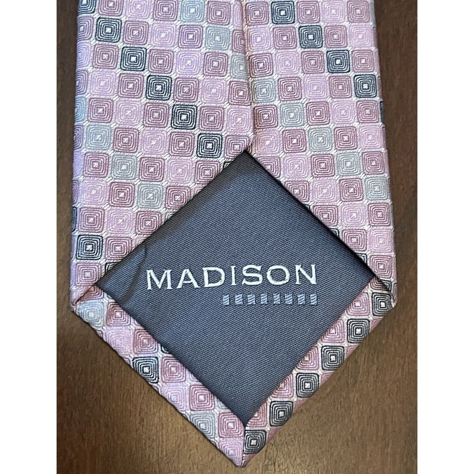 Madison Madison Pink 100% Silk Men’s Neck Tie Made In China Size ONE SIZE - 2 Thumbnail