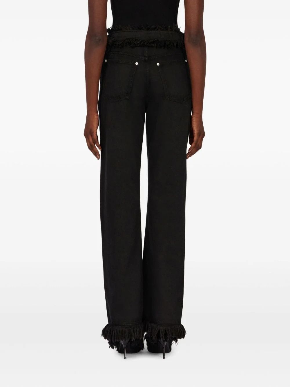 Salvatore Ferragamo o1s1rm0526 Fringed Straight-Leg Jeans in Black Size 30" / US 8 / IT 44 - 4 Thumbnail