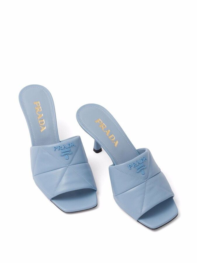 Prada oc11z0625 Quilted Nappa Leather Heeled Sandals in Blue Size US 8 / IT 38 - 4 Thumbnail