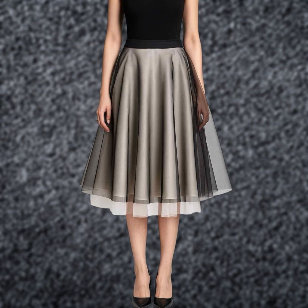 Vintage ASM Skirt A-Line Midi Knee Length Organza Black White Polyester Lined Mid Rise Side Zip Women Size M Size 32" / US 10 / IT 46 - 1 Thumbnail