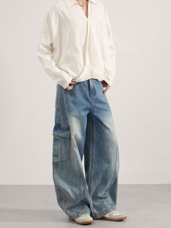 Vintage American high street retro wide-leg curved jeans for men Size US 32 / EU 48 - 3 Thumbnail