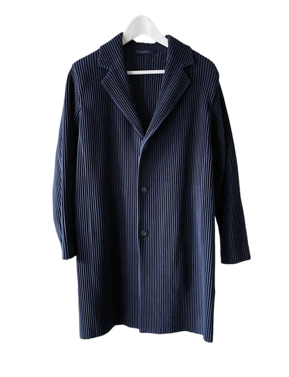 image of Issey Miyake Homme Plisse Basic Pleated Long Coat in Black, Men's (Size Medium)