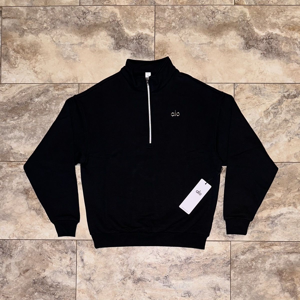 Alo Yoga Accolade 1/4 Zip Black Quarter Zip Sweatshirt XS