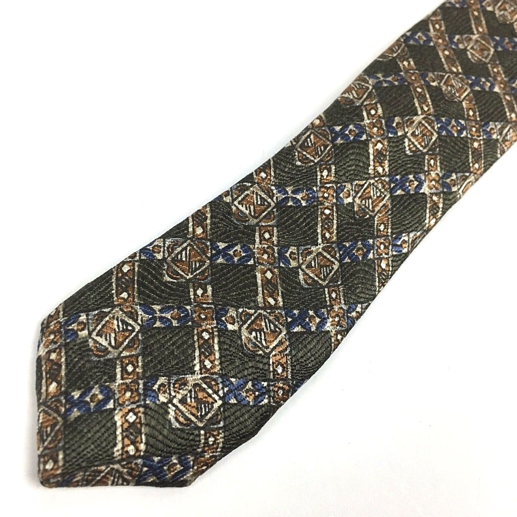 Geoffrey Beene Geoffrey Beene Green Silk Neck Tie Men Tie Short 4" Width Geometric Pattern 55" Length Green Silk Tie Size ONE SIZE - 5 Thumbnail