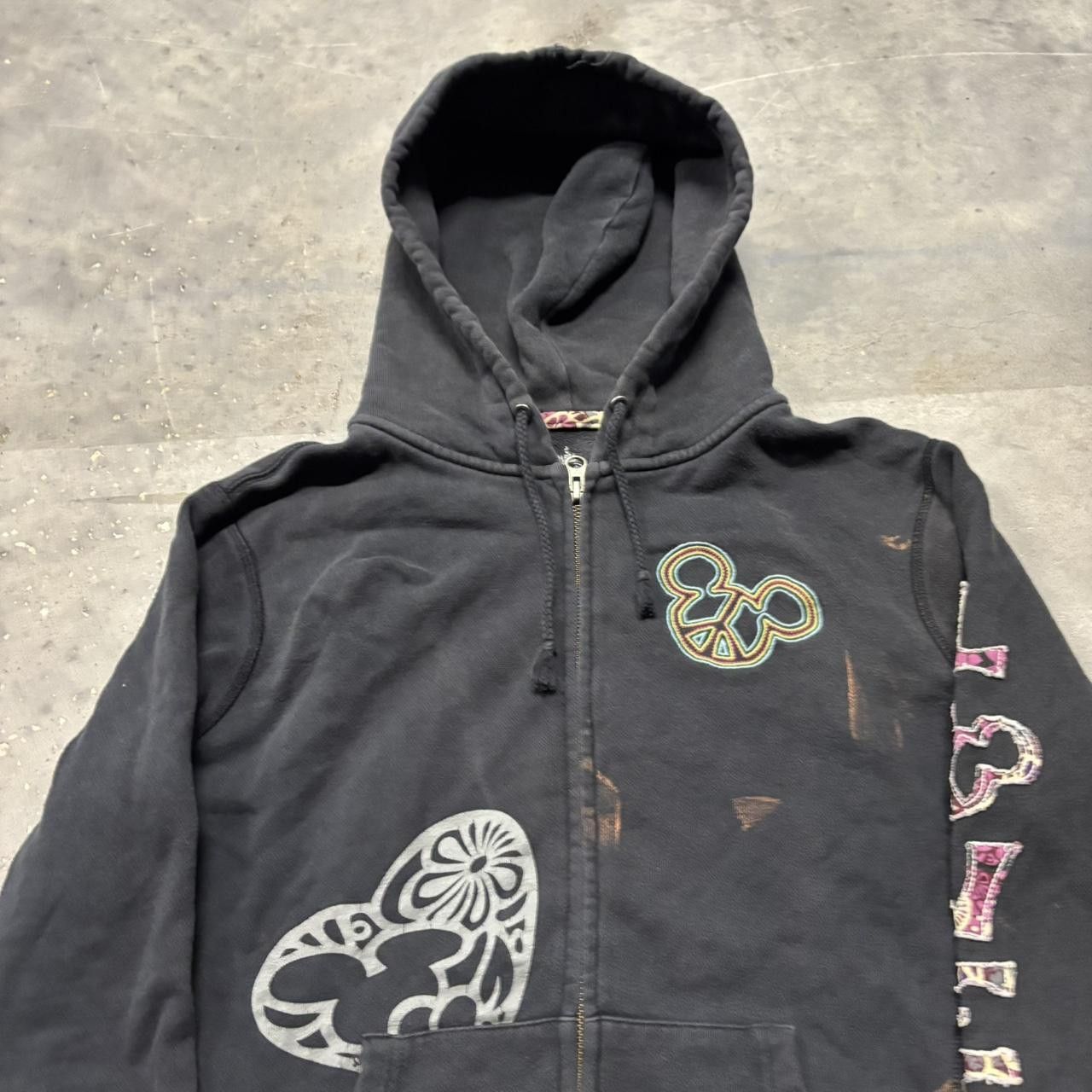 Disney × Vintage Crazy Vintage Y2K/2000s Disney Love Heart Patchwork Zip Up Hoodie! Size M / US 6-8 / IT 42-44 - 3 Thumbnail