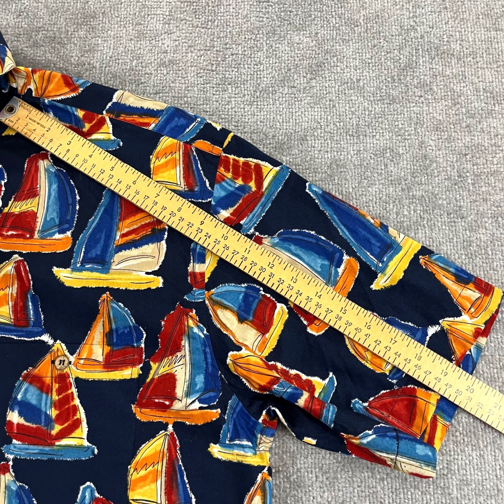Nautica BULLock & Jones Shirt Mens XL Geometric Sailboat Nautical Hawaiian Button Up S/S Size US XL / EU 56 / 4 - 7 Thumbnail