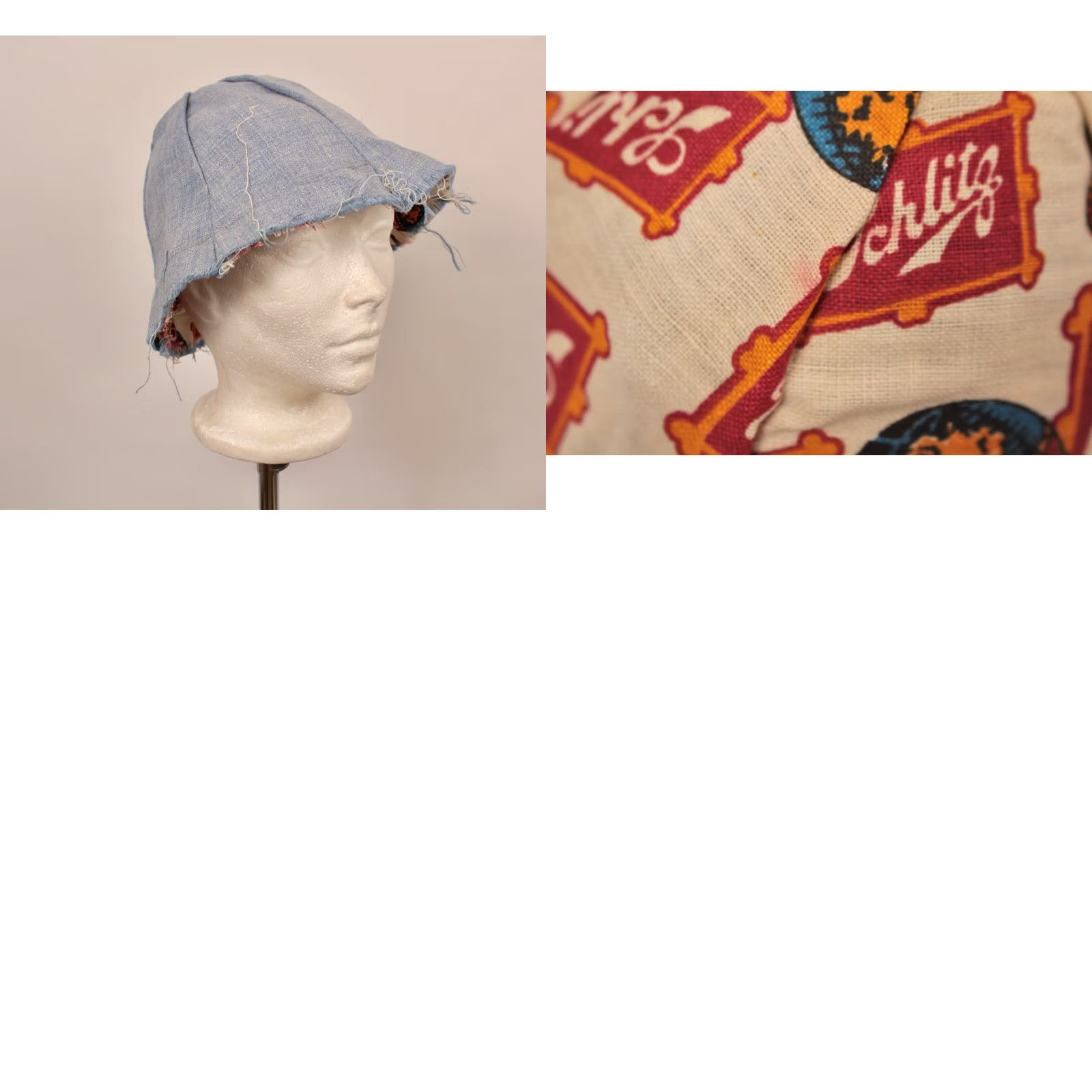 Vintage Schlitz 60s Bucket Hat Men's VTG Reversible AOP Beer Advertisements Blue Cotton 1960s Outdoor Gift Hat Mens Size ONE SIZE - 9 Thumbnail