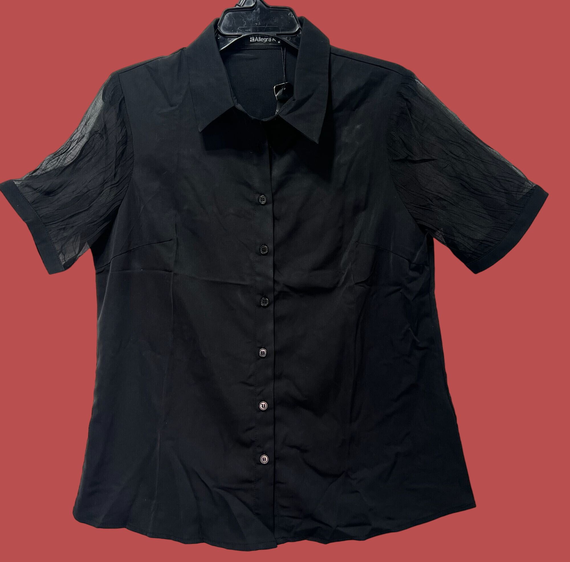 Other Allegra K - Women's Short Sleeve Button Front Blouse - Black Size M / US 6-8 / IT 42-44 - 1 Thumbnail
