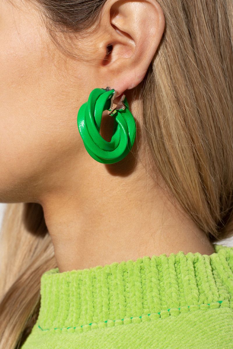 Bottega Veneta BOTTEGA VENETA Twist circle green leather silver earrings q Size ONE SIZE - 3 Thumbnail