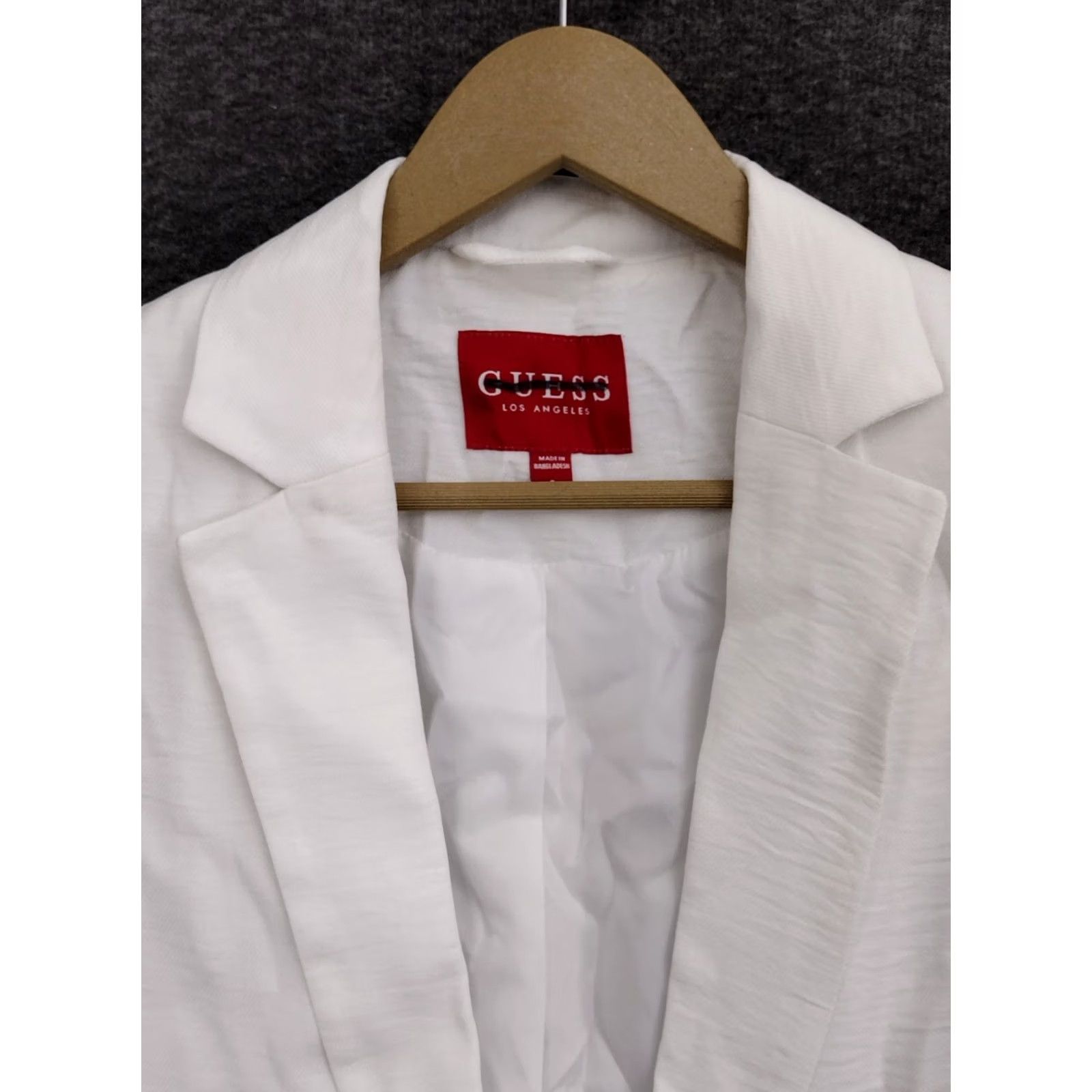 Guess GUESS Blazer Shirt Womens Ivory 3/4 Sleeve Cotton Blend Mid-Length Solid Front Pockets Jacket, Casual, Regular Fit, Size S, Designer, Ivory, Women Size S / US 4 / IT 40 - 3 Thumbnail