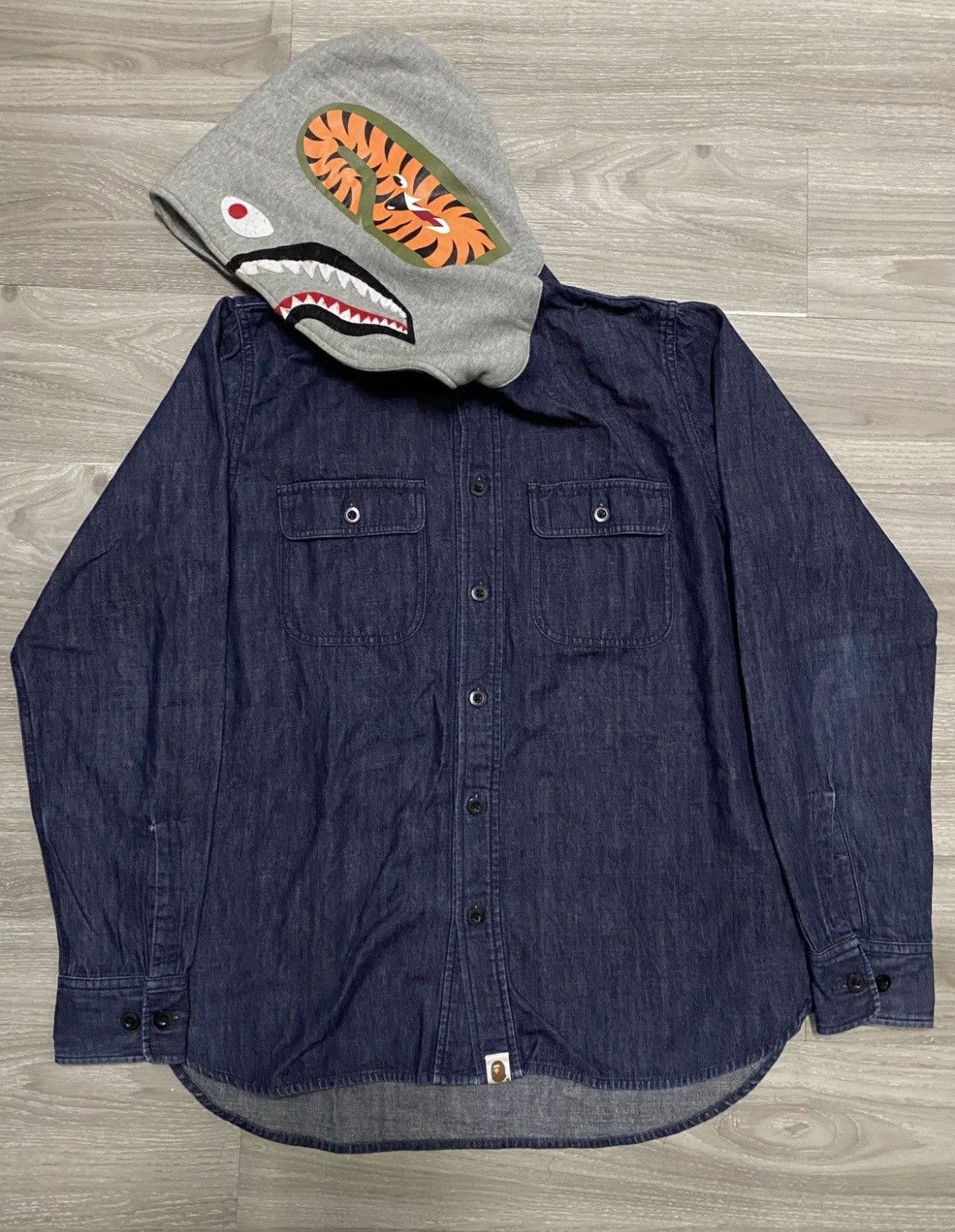 Bape Bathing Ape Denim Shark Hoodie Size US L / EU 52-54 / 3 - 2 Thumbnail