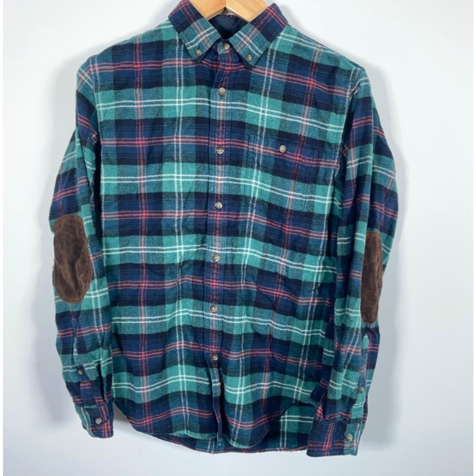 J.Crew VINTAGE J.CREW Wool Blend Flannel Shirt Men's Medium Green Plaid Suede Elbow Patches Size US M / EU 48-50 / 2 - 2 Thumbnail