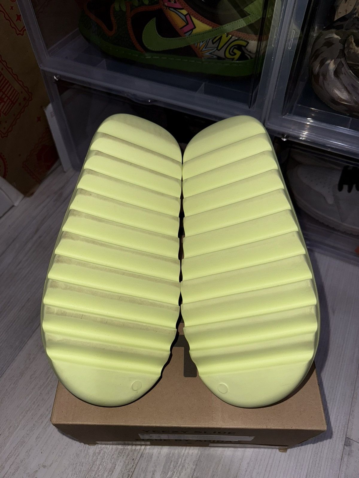 Adidas × Kanye West Adidas Yeezy Slide Green Glow 2022 Size US 12 / EU 45 - 6 Thumbnail