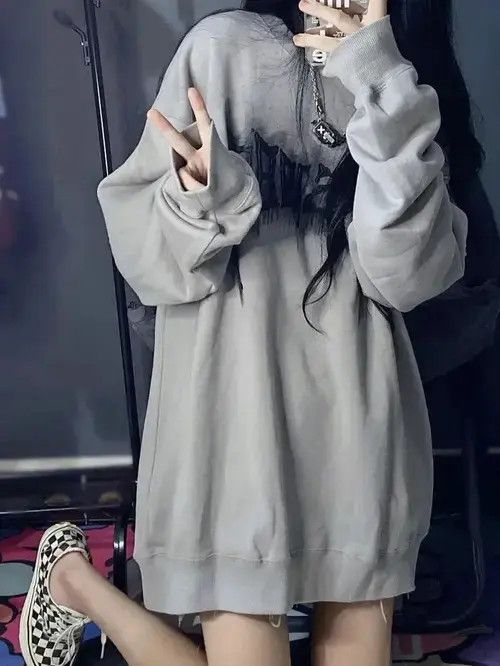 Japanese Brand Vintage Letter Print Hoodies Women Harajuku Grunge Size ONE SIZE - 1 Thumbnail