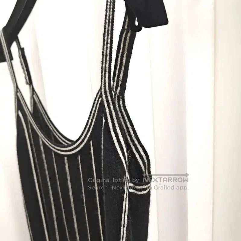 Chanel Black Striped Wool Short Sleeve Top .