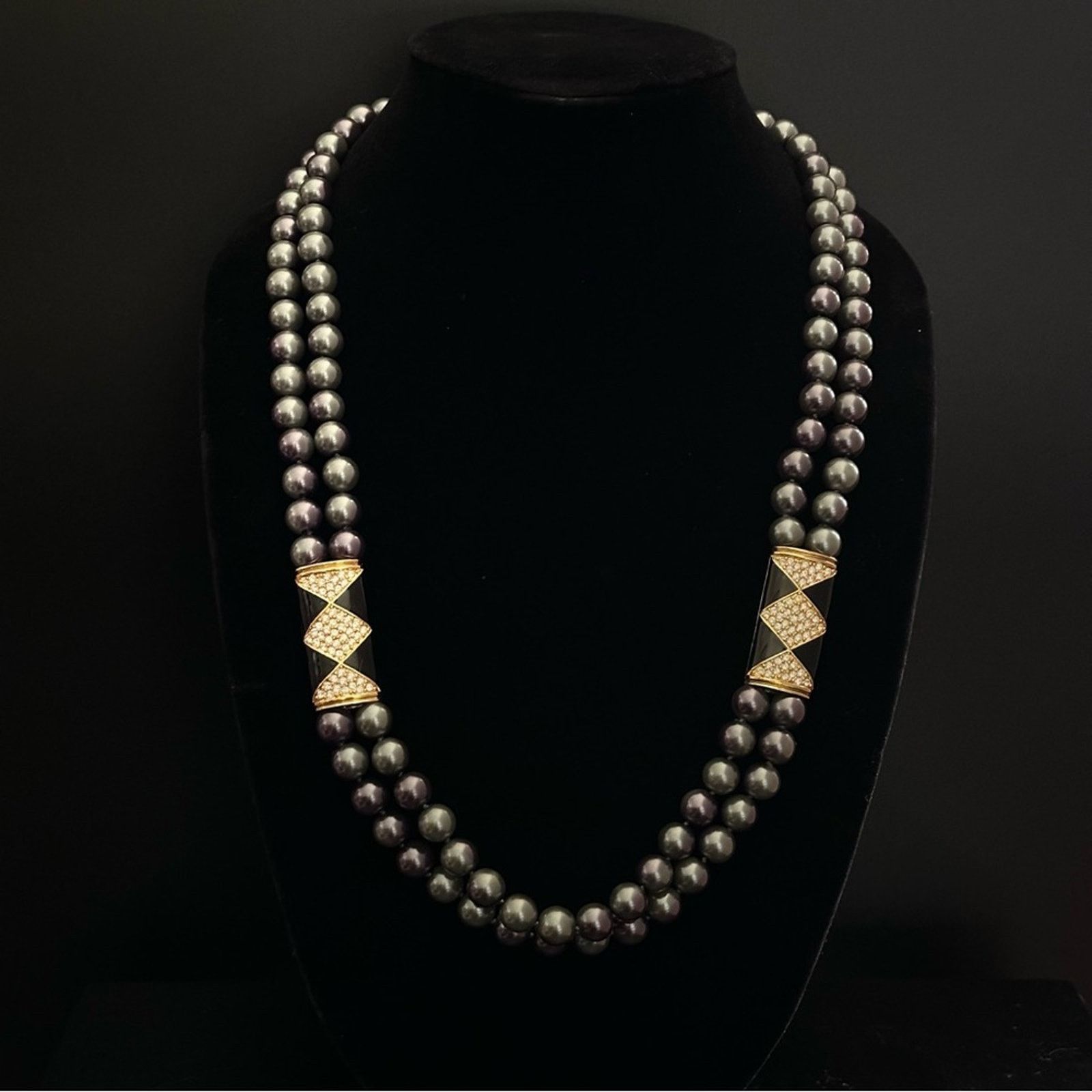 Other Vintage Y2K Black Pearl & Rhinestone Double Strand Necklace Size ONE SIZE - 2 Thumbnail