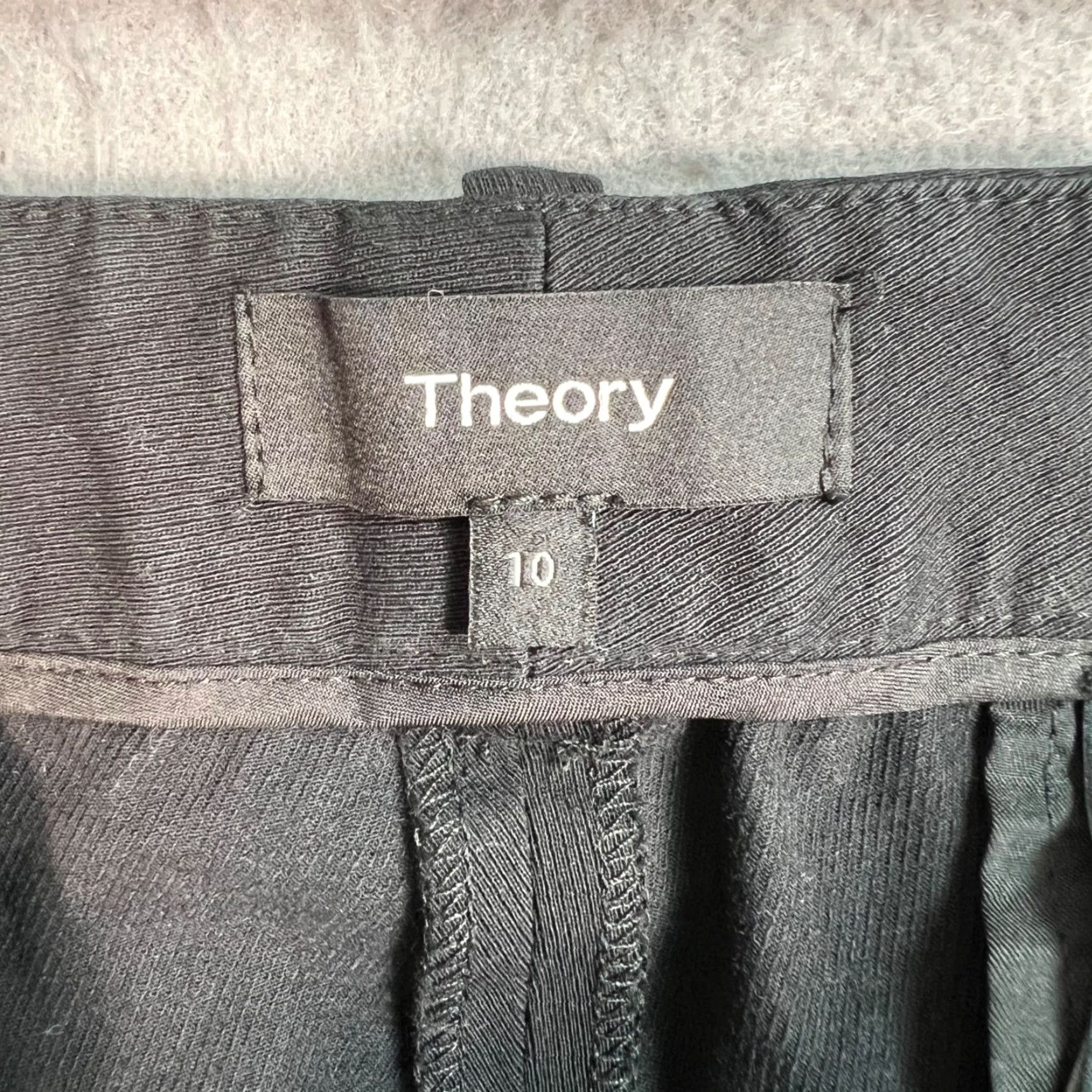 Theory Theory Women's Dress Pants - Black Cotton Blend Slim Fit Flat Front Tapered Leg, Size 10, Inseam 27 in, Regular, 32 in Waist, Womens Size 32" / US 10 / IT 46 - 3 Thumbnail