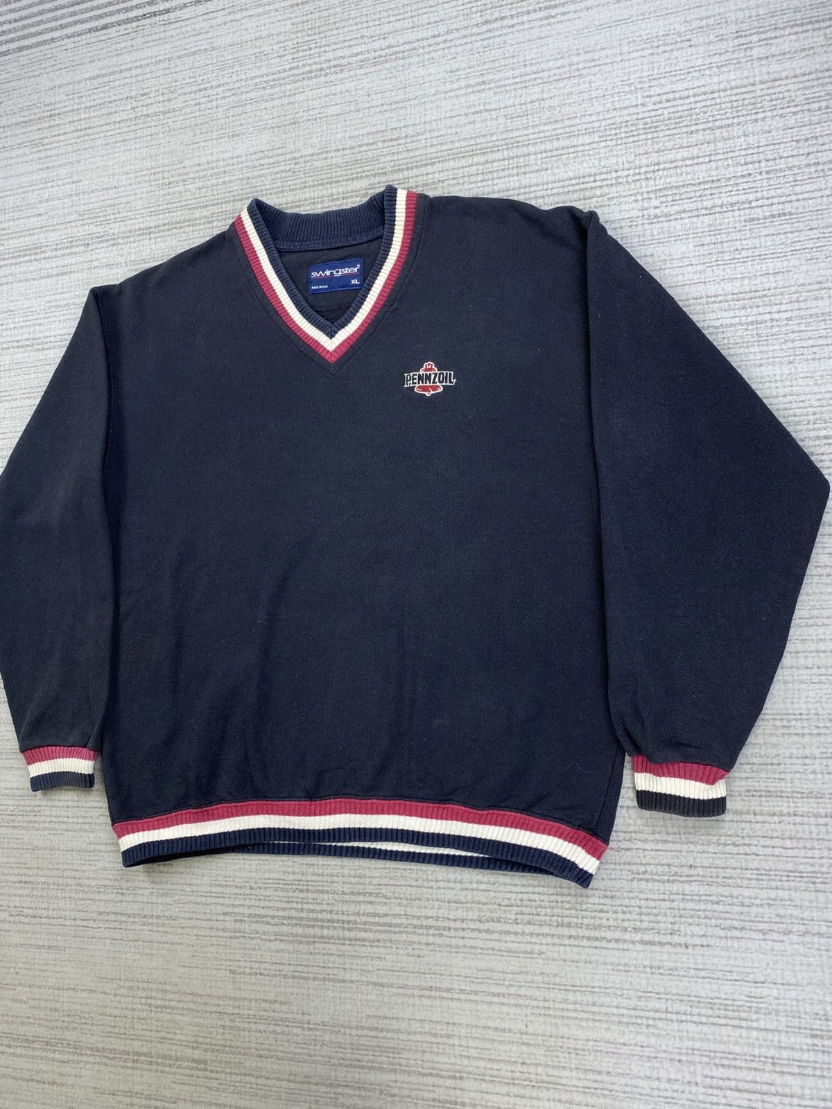Japanese Brand × Swingster × Vintage Vtg 80s Swingster Pennzoil Made In Usa V Neck Sweatshirt Size US L / EU 52-54 / 3 - 4 Thumbnail