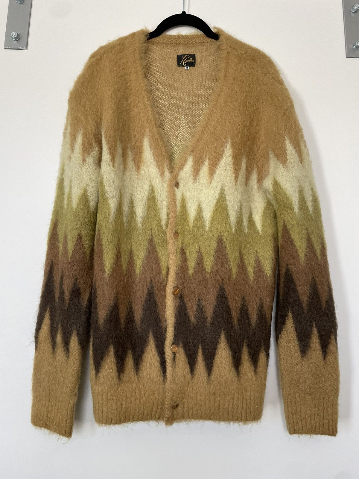 image of Needles Nepenthes Zig Zag Mohair Cardigan Japan in Orange, Men's (Size Medium)