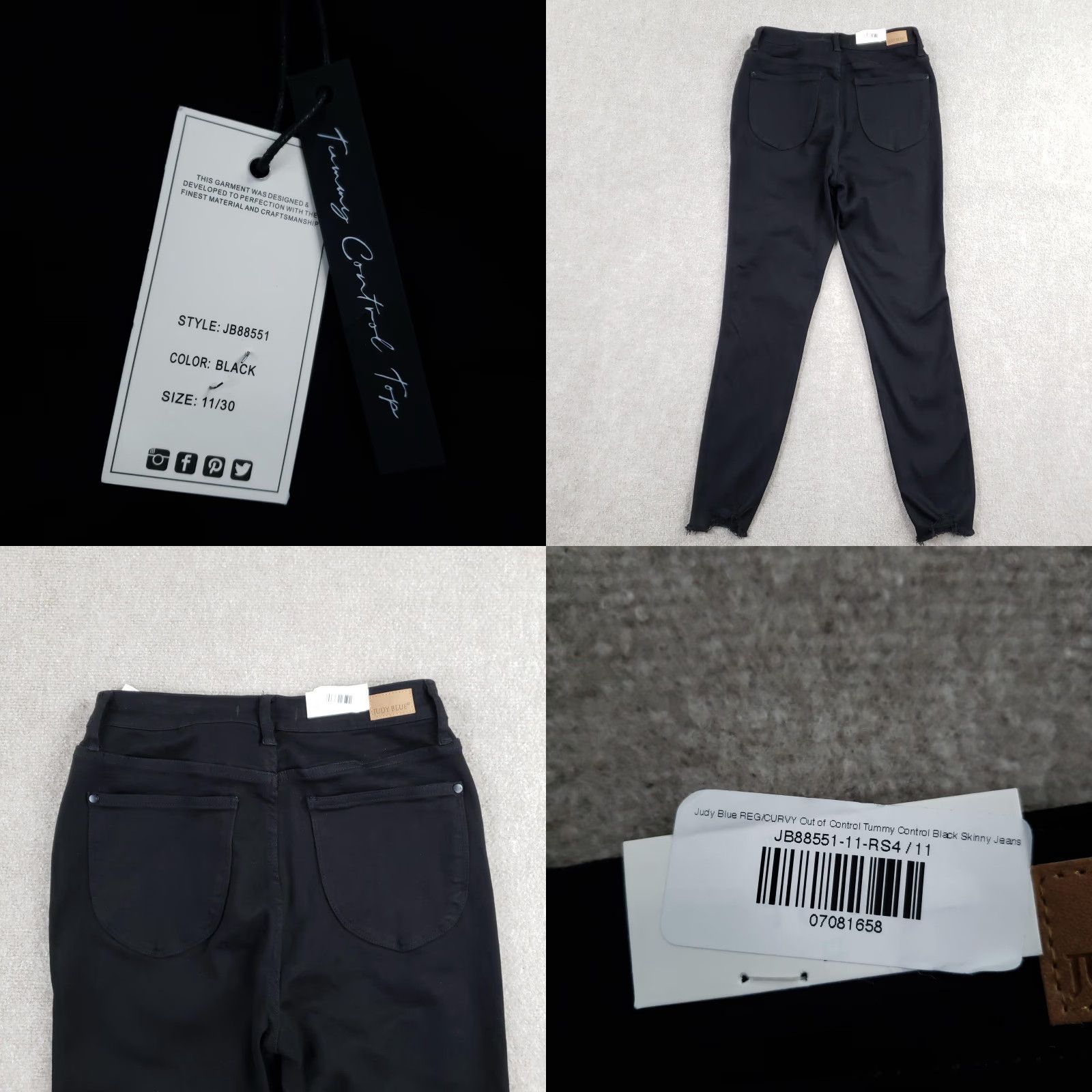 Vintage Judy Blue Jeans Womens 11/30 Black High Rise Skinny Tummy Control Stretch Size 32" / US 10 / IT 46 - 10 Thumbnail